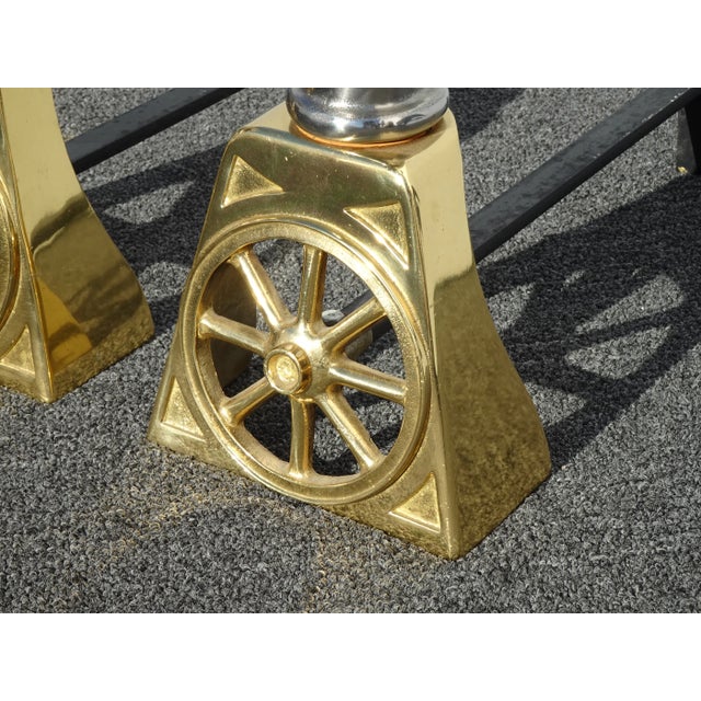 Metal Gold Brass and Silver Cast Iron Horse Equestrian Andirons - a Pair For Sale - Image 7 of 13