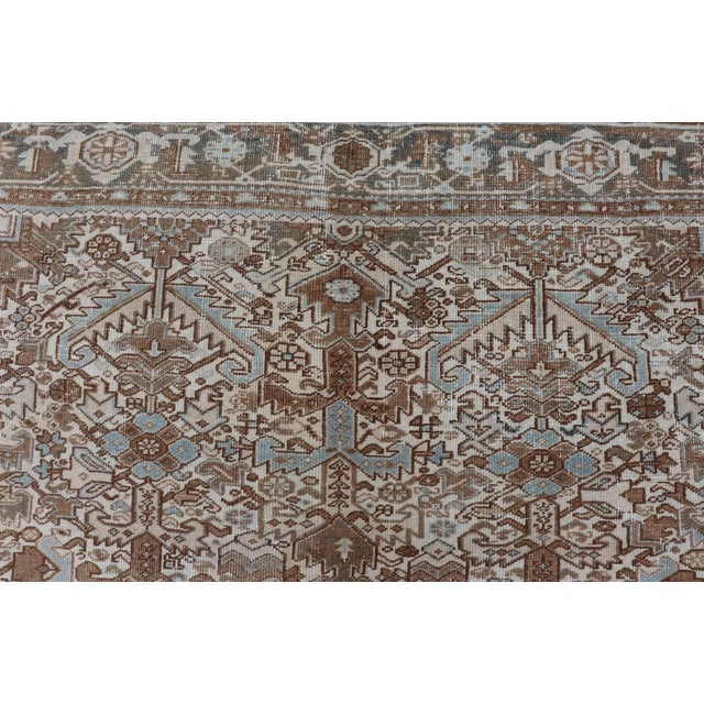 Vintage Hand-Knotted Heriz Rug With Sub-Geometric Design in Natural Tones 8'1 X 11'1 For Sale - Image 10 of 16
