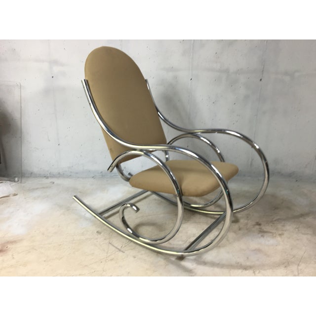 1970s Post Modern Tubular Chrome Rocker Rocking Chair Manner of Maison Jansen Pair Available For Sale - Image 10 of 11