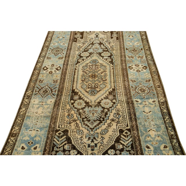 Traditional Antique Malayer Handmade Allover Designed Beige and Blue Wool Rug For Sale - Image 3 of 11