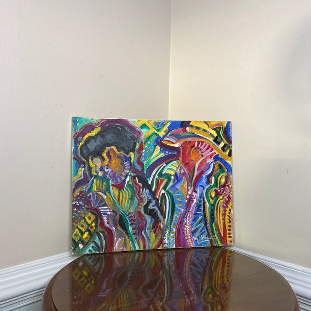 Abstract 1970s Vintage Bold Colorful Expressionist Abstract Figurative Painting on Canvas For Sale - Image 3 of 10