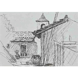 Lucien Coutaud, Rural Landscape, Pen Drawing, Mid-20th Century For Sale