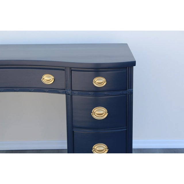 Late 20th Century 1970s Vintage Chippendale Pedestal Blue Desk For Sale - Image 5 of 6