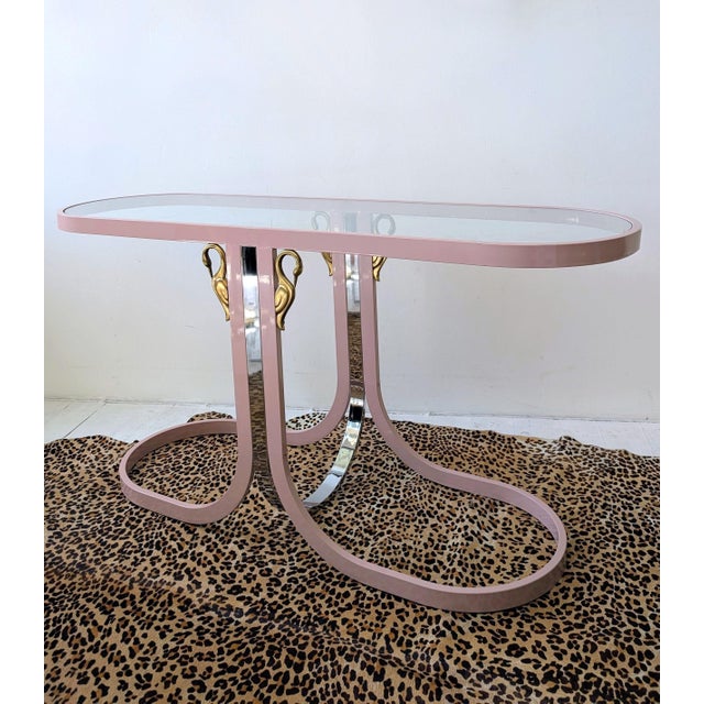 Vintage Pink, Chrome & Brass Swan Console Table from Design Institute of America, 1980s For Sale - Image 6 of 12
