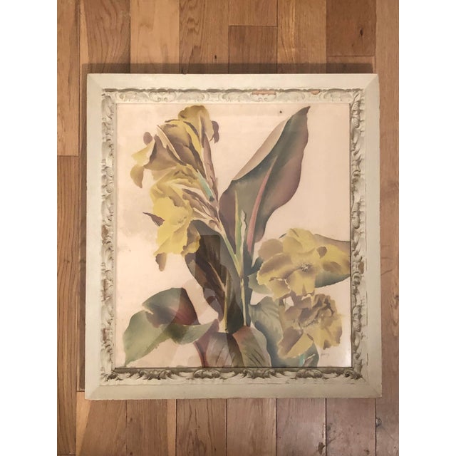 1940s Benjamin Jorj Harris Yellow Lillys Airbrushed Painting For Sale - Image 13 of 17