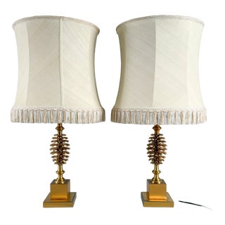 Hollywood Regency Pine Cone Table Lamps from Maison Charles, France, 1970s, Set of 2 For Sale