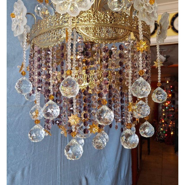 1960's Opulent Hollywood Regency Amethyst/ Cut Crystal Floral & Sphere Whimsical Chandelier by Palwa For Sale - Image 14 of 18