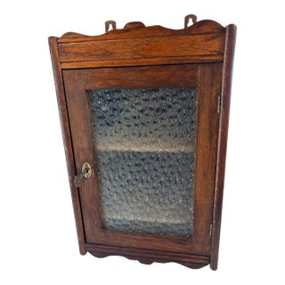 Antique Primitive Wall Cabinet With Patterned Glass Door For Sale