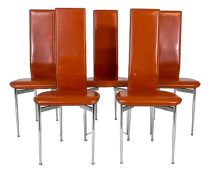 Set of (5) Leather Italian Dining Chairs