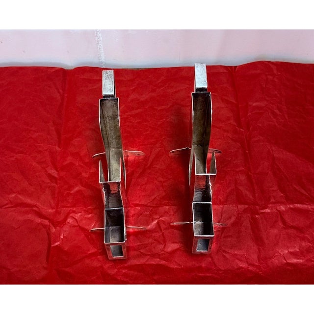 Metal A Pair of 1920s Vintage Etched Sterling Silver Holders Bookends Signed With B For Sale - Image 7 of 16
