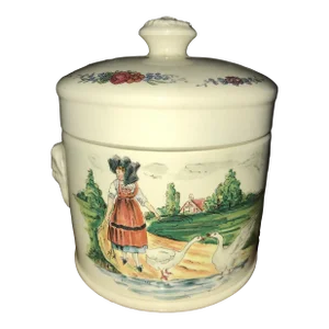 Vintage Crock With Lid With French Style