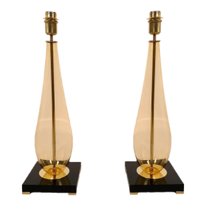 Pair of 1990s Amber Murano Glass Lamps