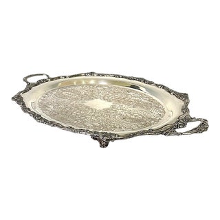 Large Engraved Georgian Sheffield Silver Plate Serving Tray 30", England For Sale