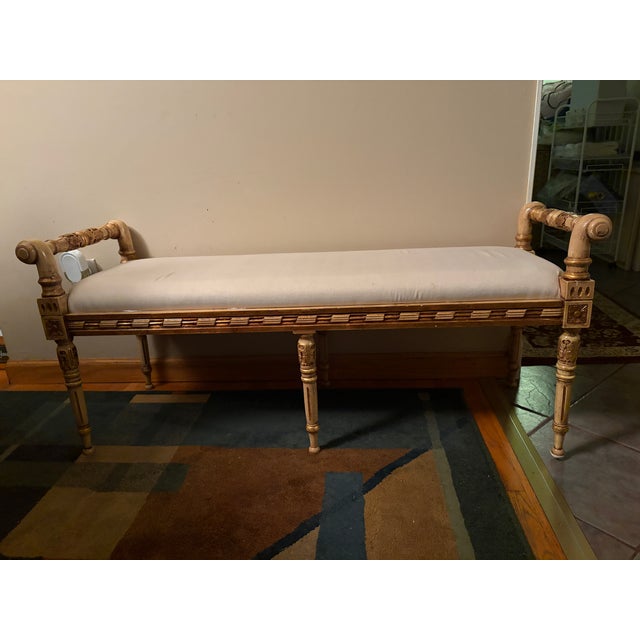French Antique Louis XVI Style Wooden Carved Bench For Sale - Image 3 of 5