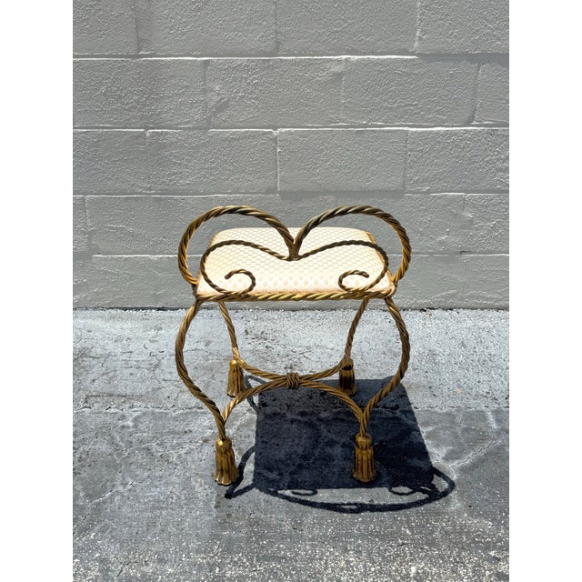 Metal Vintage Regency Vanity Stool For Sale - Image 7 of 7