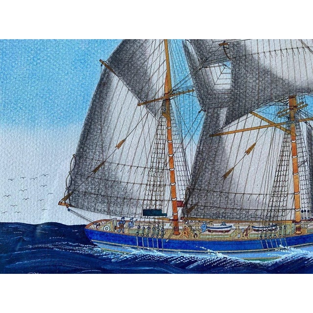 Gilbert Pajot, Marine Scene, Gouache, Framed For Sale - Image 5 of 13