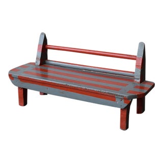 Vintage Gray + Red Painted Mini Bench, CIrca Mid-20th Century For Sale