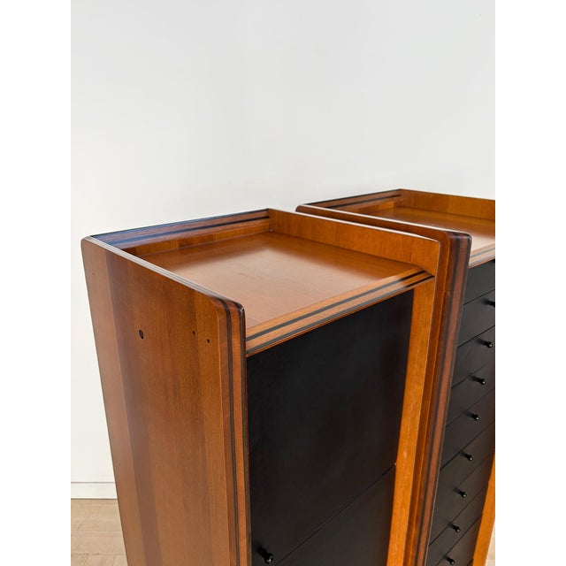 Black Vintage Container and Chest of Drawers Set in Wood and Leather by Afra & Tobia Scarpa for Maxalto, Italy, 1970s, Set of 2 For Sale - Image 8 of 18