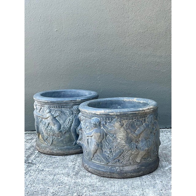 Gray Vintage Cast Concrete Putti Cherub Planters For Sale - Image 8 of 12