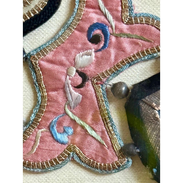 Framed Chinese Antique Embroidery Silk Collar Qing Dynasty For Sale - Image 14 of 17
