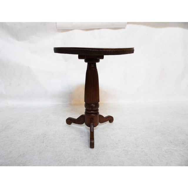 Antique Round Carved Wood Pedestal Side Table For Sale - Image 4 of 15