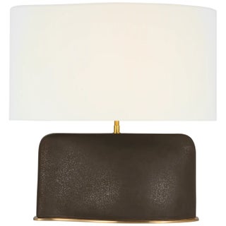 Kelly Wearstler by Visual Comfort Signature Amantani Medium Sculpted Form Table Lamp in Stained Black Metallic with Linen Shade For Sale