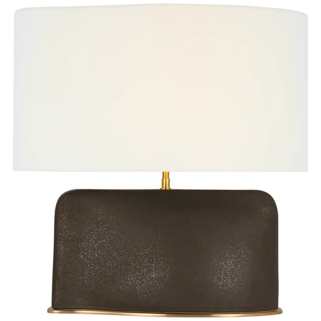 Kelly Wearstler by Visual Comfort Signature Amantani Medium Sculpted Form Table Lamp in Stained Black Metallic with Linen Shade For Sale