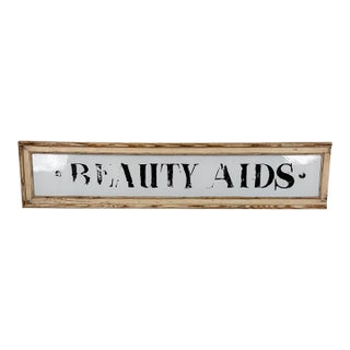 Antique General Store "Beauty Aids" Milk Glass Salon Sign For Sale