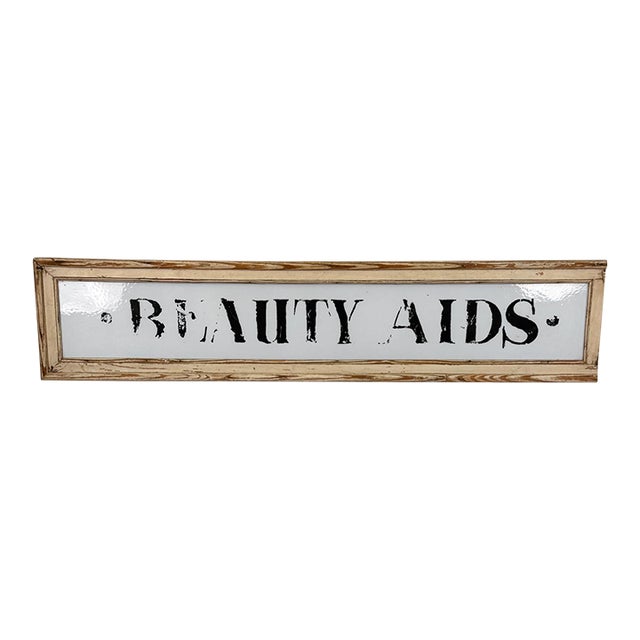 Antique General Store "Beauty Aids" Milk Glass Salon Sign For Sale