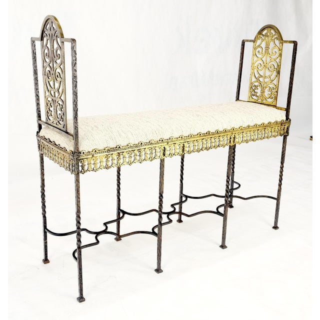 19th Century Antique Solid Brass & Steel Fine Gothic Style Compact Decorative Window Bench For Sale - Image 5 of 8