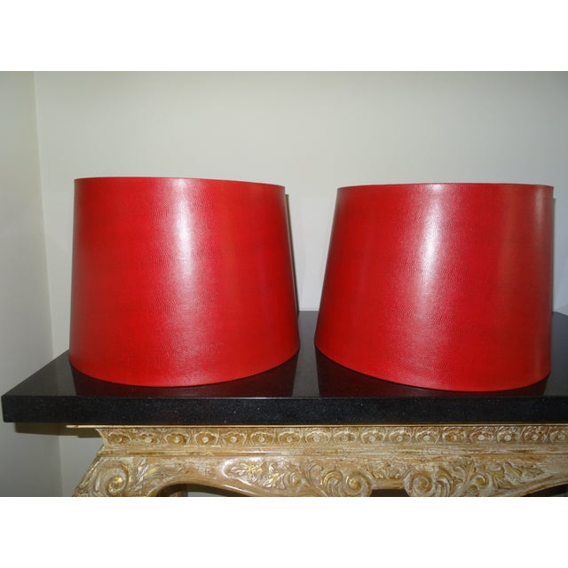 A Great Pair of Red Faux Reptile Custom Made Shades from Port 68 Top Diameter 14.5" Bottom Diameter 17"