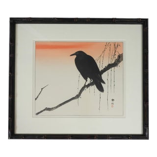 Early 20th Century Seiko Okuhara Crow Japanese Woodblock Print For Sale