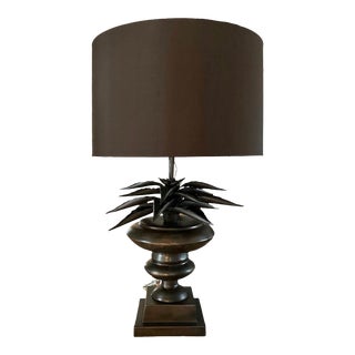 Arteriors Bronze Tole Cast Metal Cactus / Succulent/ Agave Table Lamp With Shade For Sale