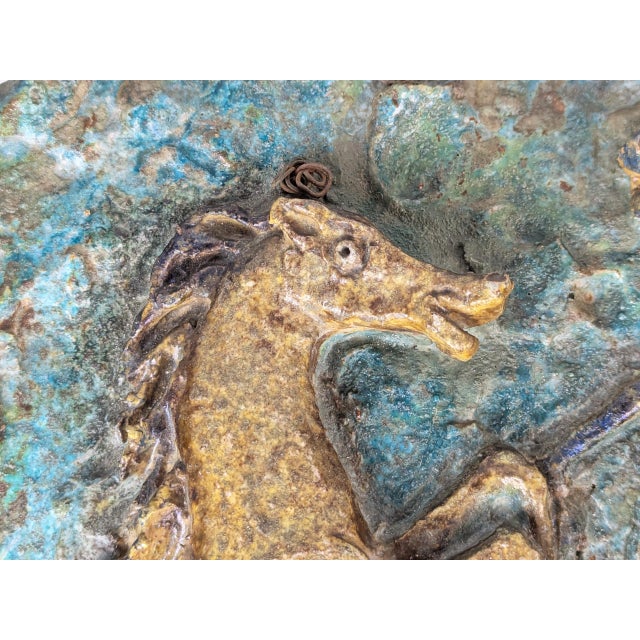 Mid-Century Modern Large Mid-Century Handmade Ceramic Horses Wall Sculpture by Angelo Ungania, 1960s For Sale - Image 3 of 17