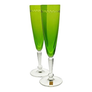 Late 20th Century Sparkling Glass Champagne Flutes - a Pair For Sale