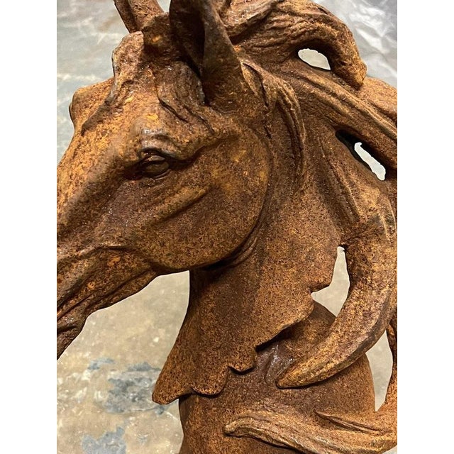Large Cast Iron Horse Head Statue. 46 cms tall, 33 cms wide Very weathered. Large and very heavy.