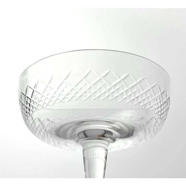 1950s Mid-Century Modern Coupe Champagne Glasses Criss-Cross X Fishnet Cuts - Set of 8 For Sale In Dallas - Image 6 of 8
