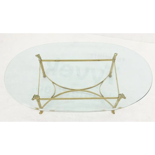 Metal Horse Head Hoof Feet Brass Base Oval Glass Top Italian Coffee Center Table For Sale - Image 7 of 13