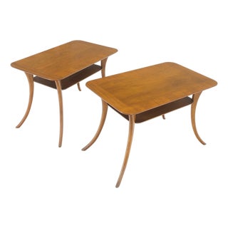 Mid 20th Century Pair of Rectangle Light Walnut Klismos End Side Tables by Gibings for Widdicomb For Sale