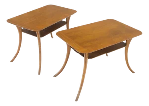Mid 20th Century Pair of Rectangle Light Walnut Klismos End Side Tables by Gibings for Widdicomb