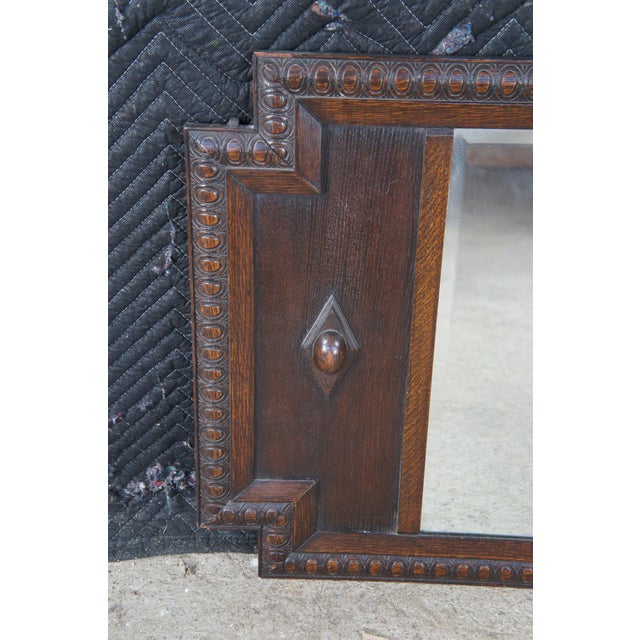 Antique Victorian Quartersawn Oak Beveled Egg & Dart Vanity Mirror 34" For Sale - Image 6 of 9