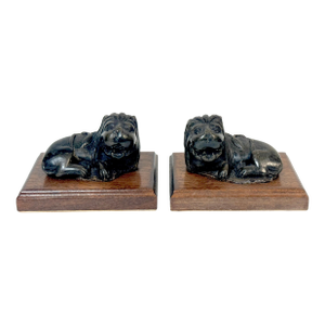 Pair 19th Century or Older Century Indian Carved Stone Lions on Custom Bases