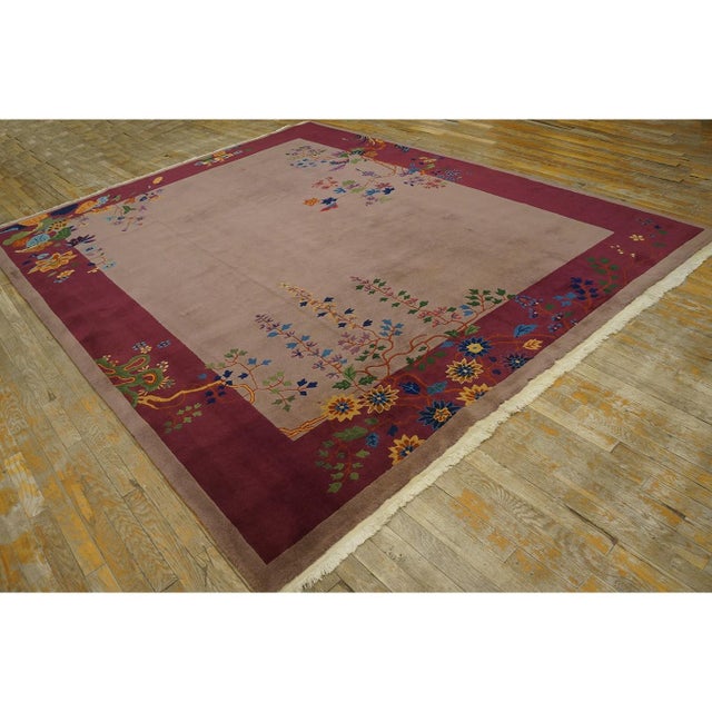1920s Mauve Open Field Floral Antique Chinese Art Deco Rug by Nichols Workshop For Sale - Image 4 of 11