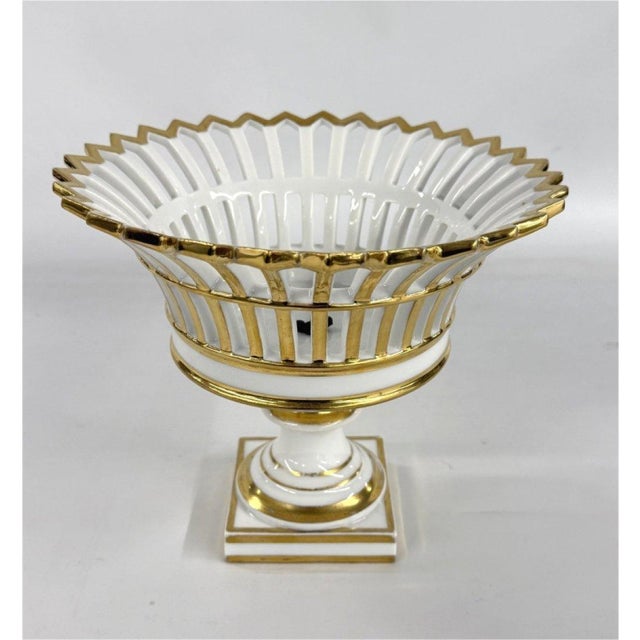 Ceramic Antique 19th Century Old Paris Porcelain Gilt Reticulated Pedestal Basket or Corbeille For Sale - Image 7 of 12