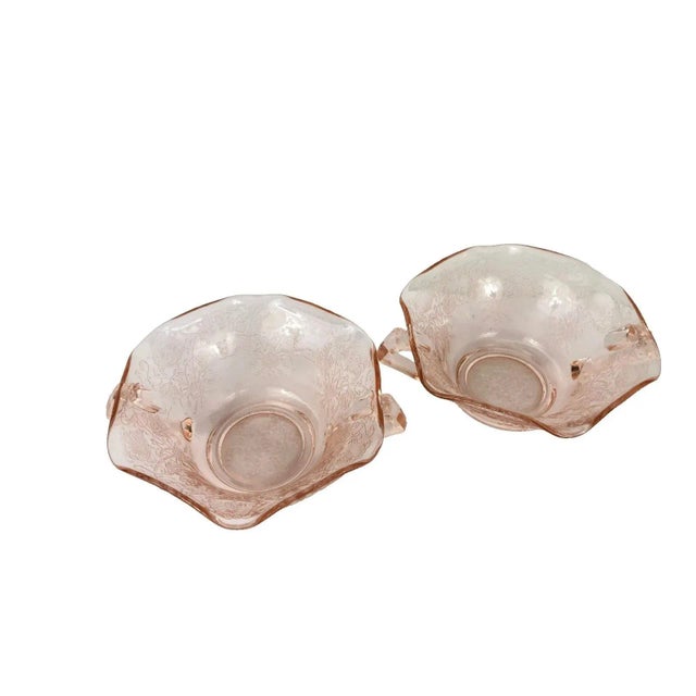 Hazel-Atlas 1930s Hazel Atlas Depression Glass Florentine Pink Cream Soup & Nut Bowl Floral Design For Sale - Image 4 of 7