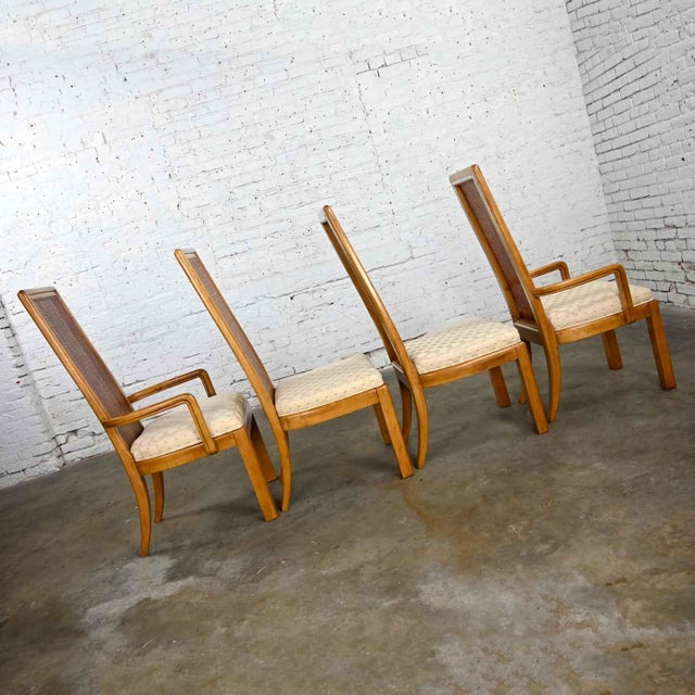 Brown Late 20th Century Modern Campaign Style Dining Chairs Light Wood & Cane by American of Martinsville, Set of 4 For Sale - Image 8 of 16