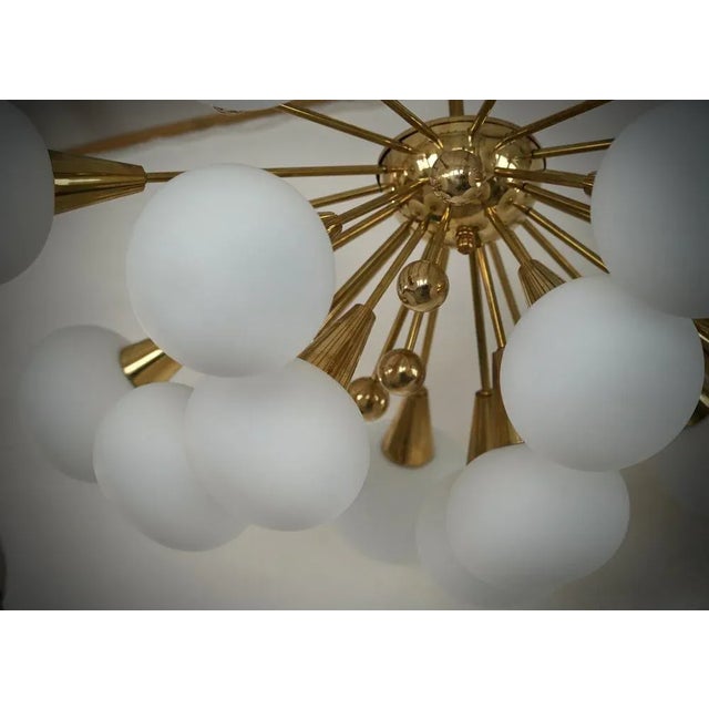 Mid-Century Murano White Art Glass and Brass Chandelier, 2000s For Sale - Image 4 of 10