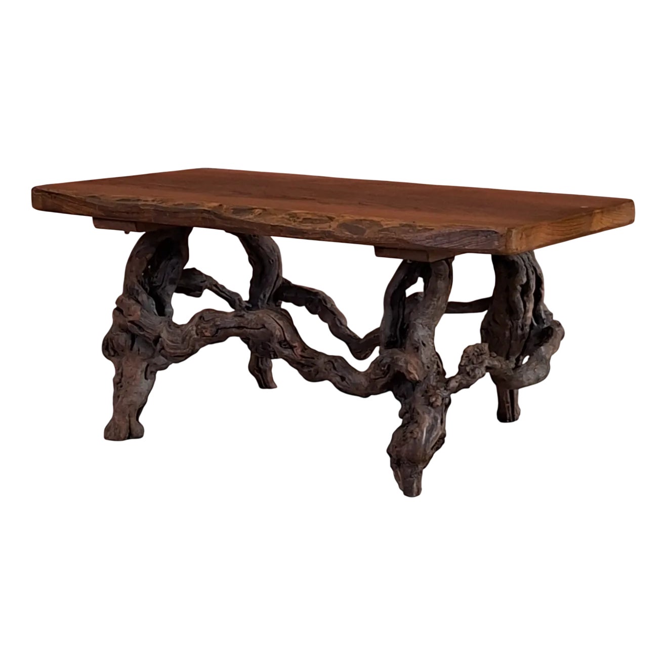 French Brutalist Vine Wood Coffee Table, 1960s | Chairish