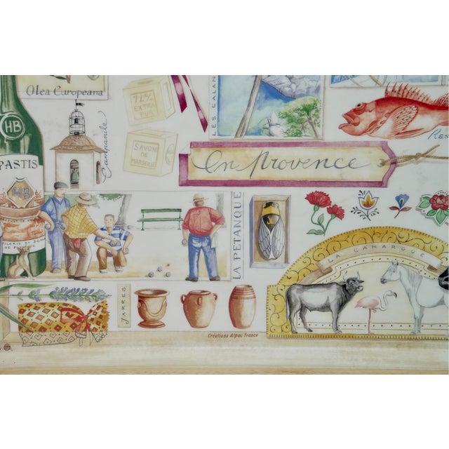 French Provincial French “En Provence” Serving Tray by Alpac — Wood Frame & Leather Handles, Made in France For Sale - Image 3 of 5