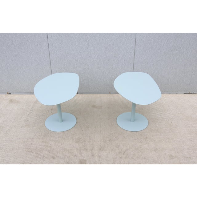MCM Style Light Blue Organic Forms Side Tables Attributed to Morten Voss, a Pair For Sale - Image 12 of 18
